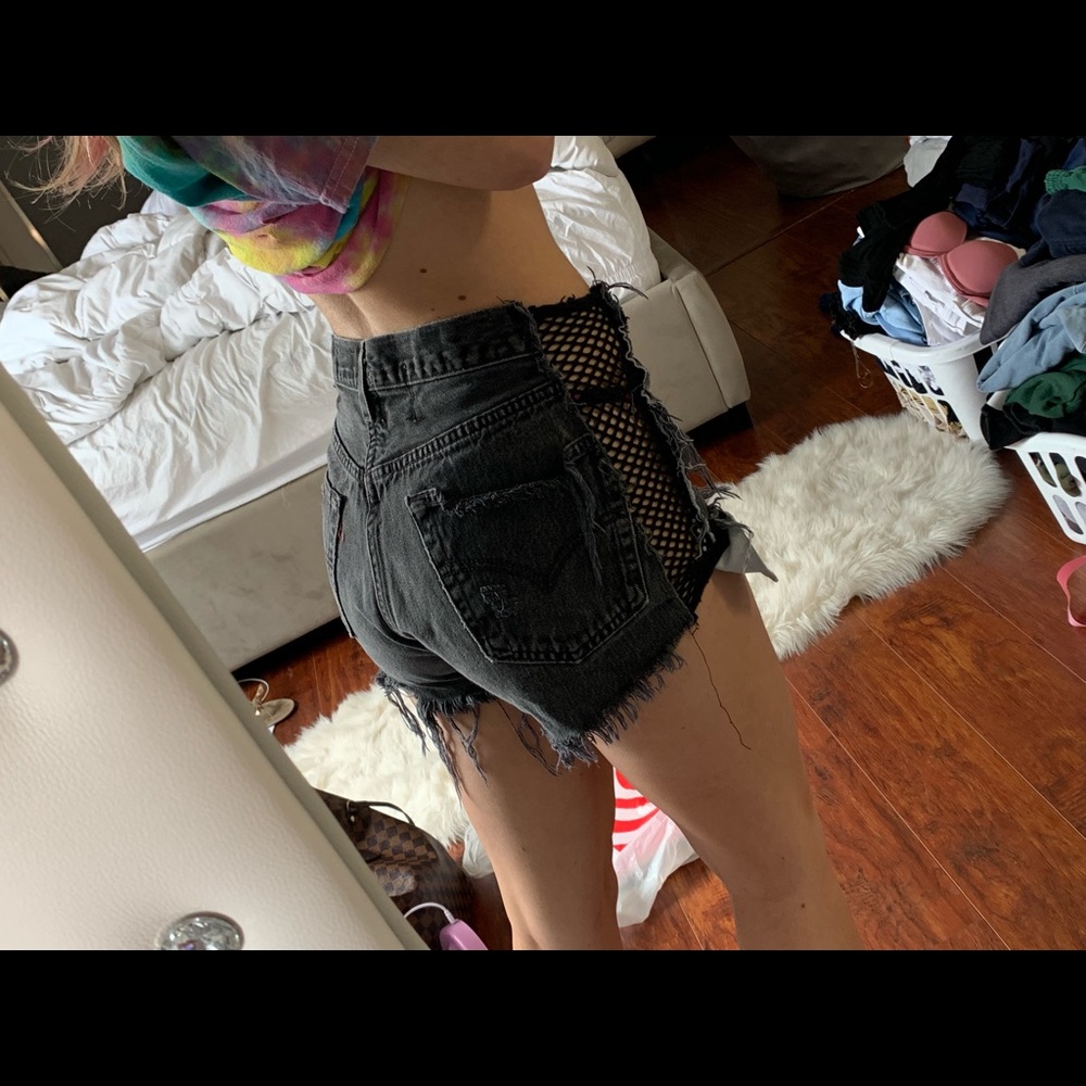LF fishnet jean shorts
